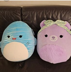 2 Squishmallows 16" Plush, 2 Nwt Silvy and Lamar, bear and shark